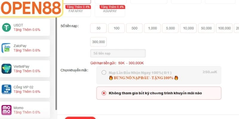 Những yêu cầu cần đáp ứng khi nạp tiền Open88